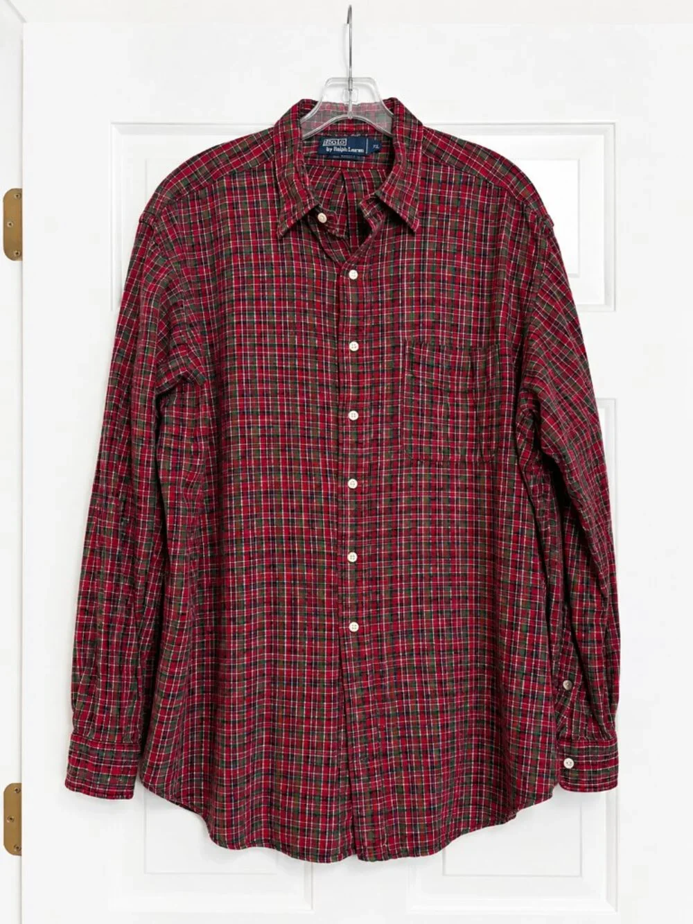 Polo Ralph Lauren Plaid Button Down Shirt Men's XL Red Green 100% Cotton